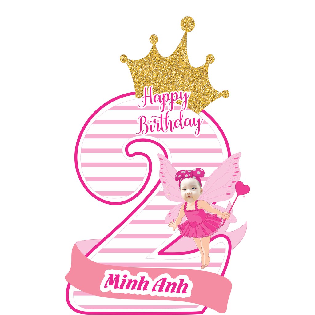 Chibi sinh nhật Mon Party (miễn phí thiết kế) Số tuổi chèn tên bé, chèn hình chibi sinh nhật cho bé cao 40cm