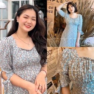 VÁY ĐẦM HOA NHÍ XANH BIGSIZE TAY LỠ NHÚN NGỰC - BLOOMY DRESS - IZYBYNHI