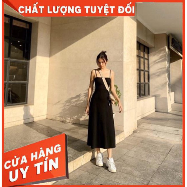 VÁY THUN DÂY XOÈ ĐEN DÁNG DÀI ĐẸP XUẤT SẮC