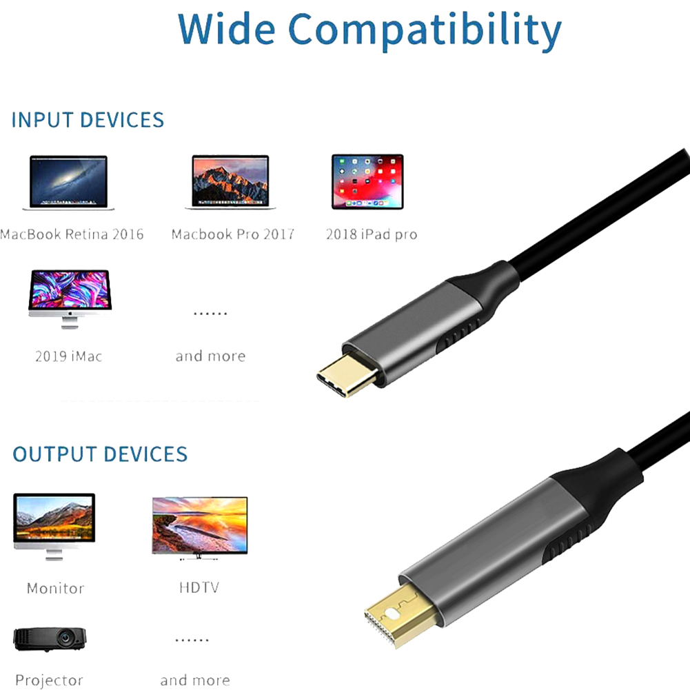 1x To Dp Displayport Usb Type C Thunderbolt 3 1.8m