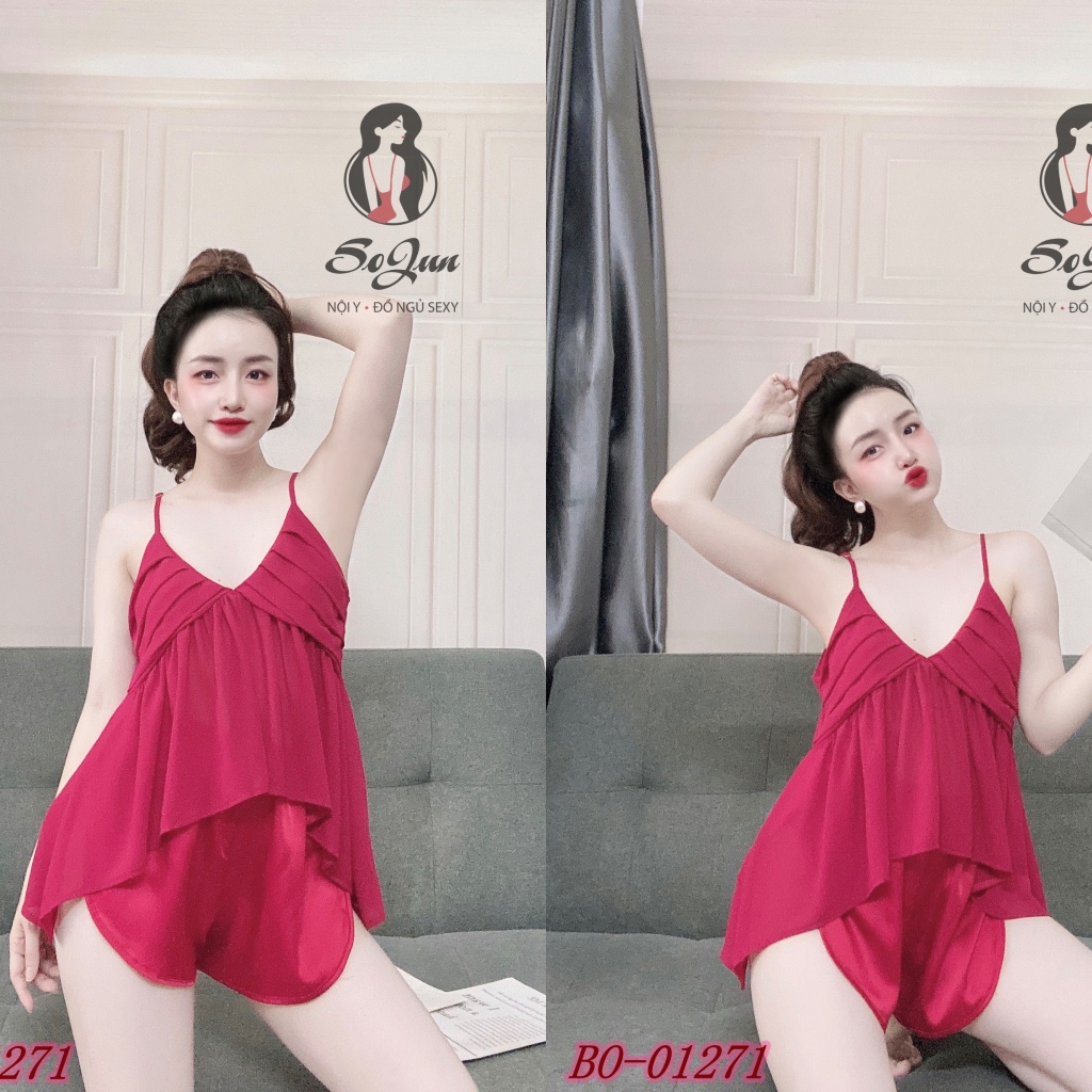 [Mã BMINC50 giảm 10% đơn 99K] Đồ ngủ sexy SOJUN Bộ cột dây sau ren mi - Bộ đùi chiffon xếp ly Freesize 40-60 kg