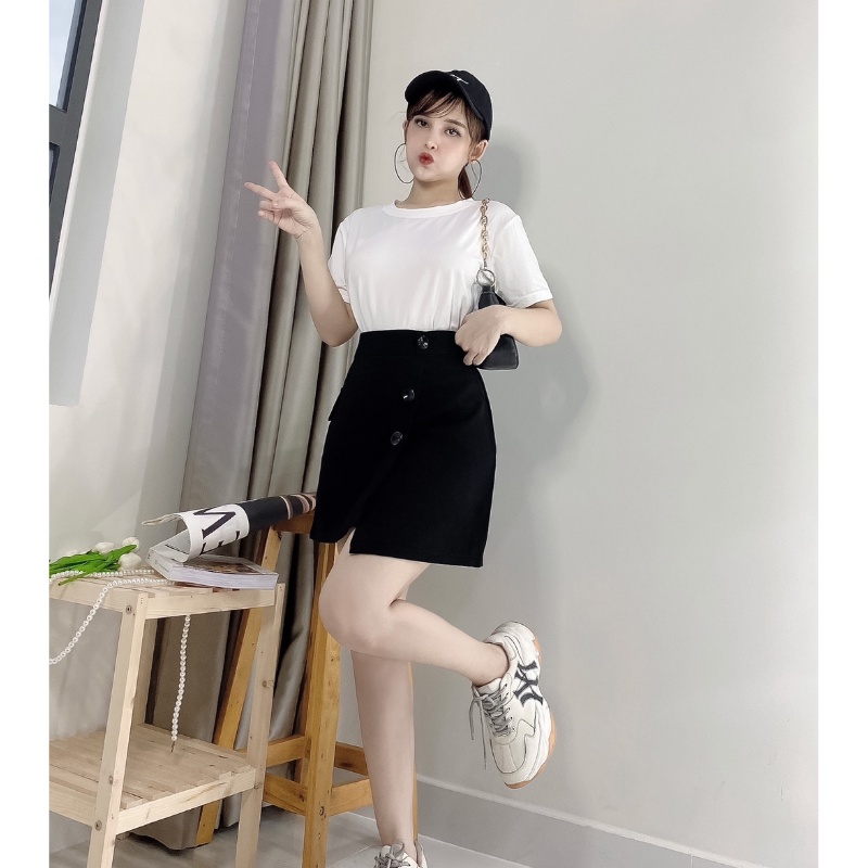 Chân váy ngắn chữ A lưng cao vạt lệch 3 khuy phong cách trẻ trung năng động phong cách Hàn Quốc Mely Fashion CV05