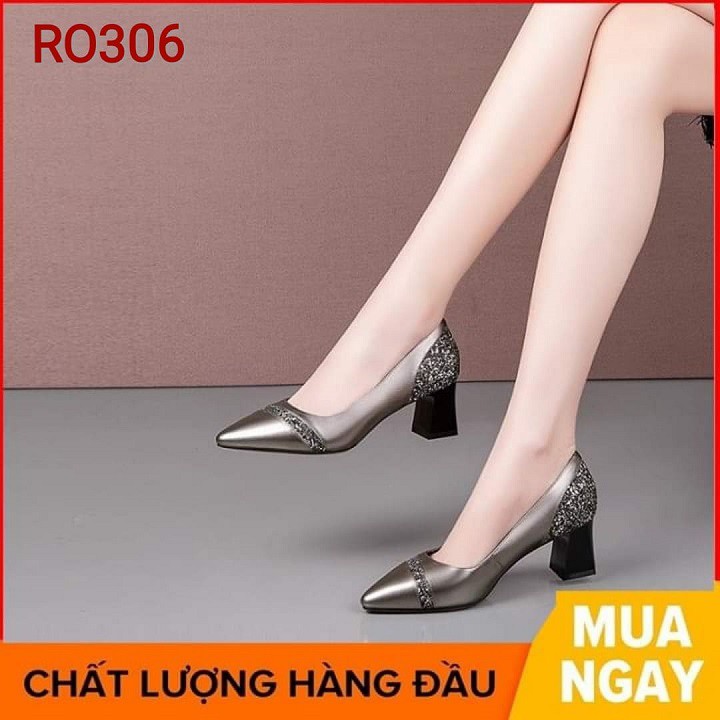 Giày cao gót nữ đẹp đế vuông 7 phân màu đen đỏ xám hàng hiệu rosata ro306