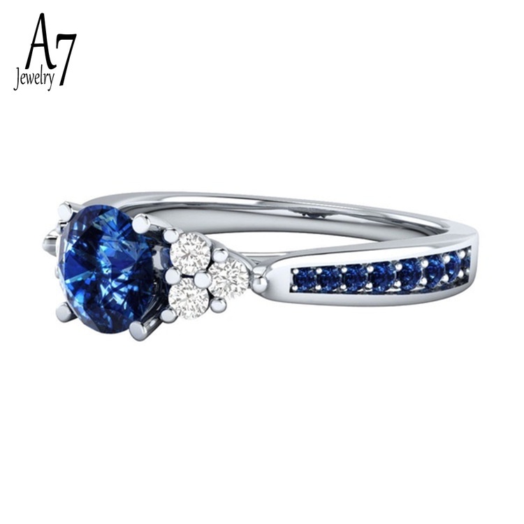 Nhẫn bạc S925 đính đá Sapphire kiểu dáng thời trang