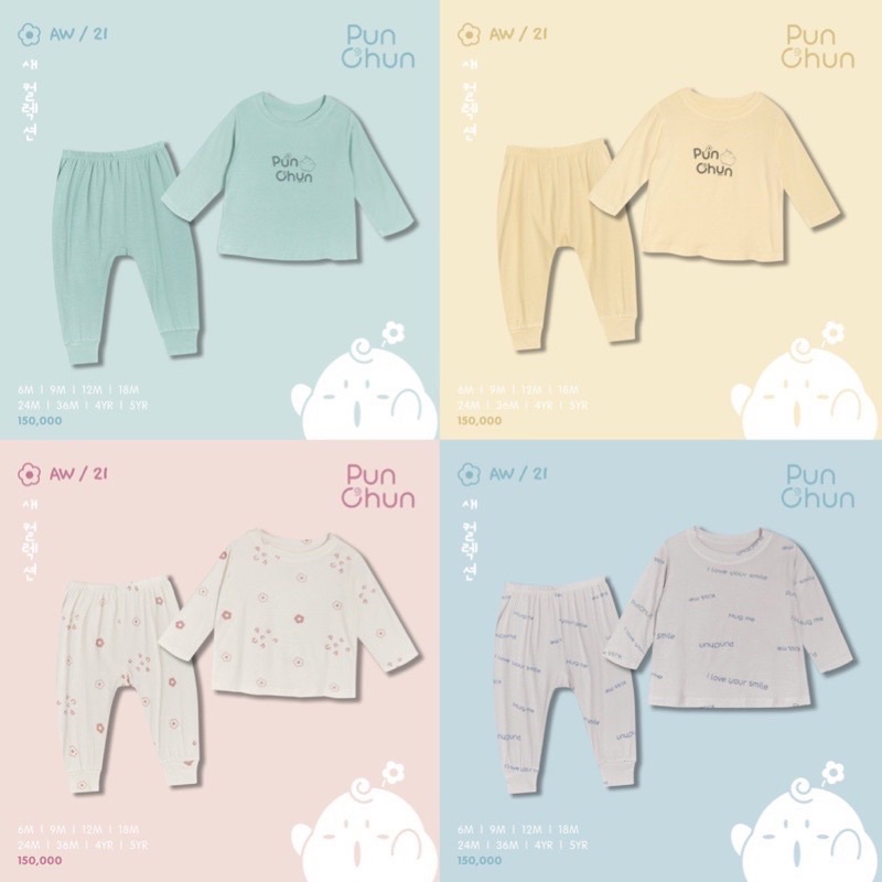 PUNCHUN chính hãng - Bộ dài tay cho bé mặc điều hoà ( 3M-5Y)