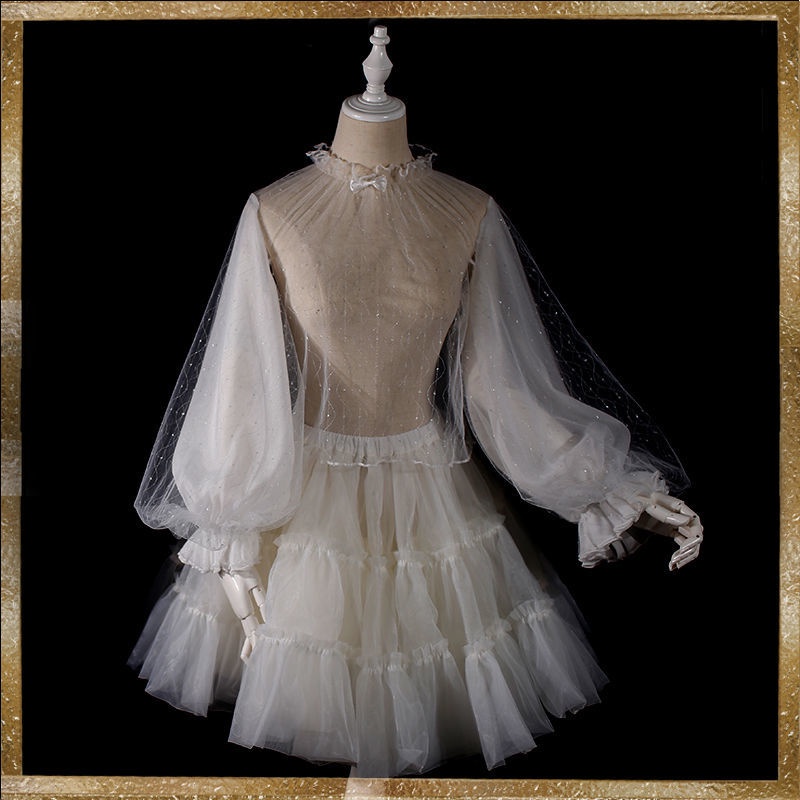 Giảm Giá Bán Chạy~Áo Sơ Mi lolita Bằng Lụa Voan Màu Bạc Dễ Phối Đồ Phong Cách lolita