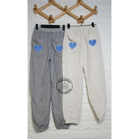 Quần Jogger Nữ Tim Thêu Form Unisex , Quần Ống Rộng Bo Chun