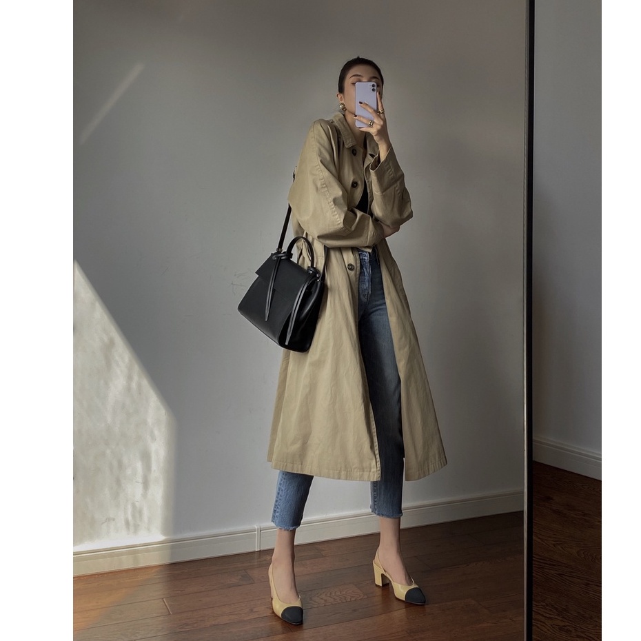 Giày Hở Lấp Lánh &amp; Grosgrain Kaki Không Hộp 35MM