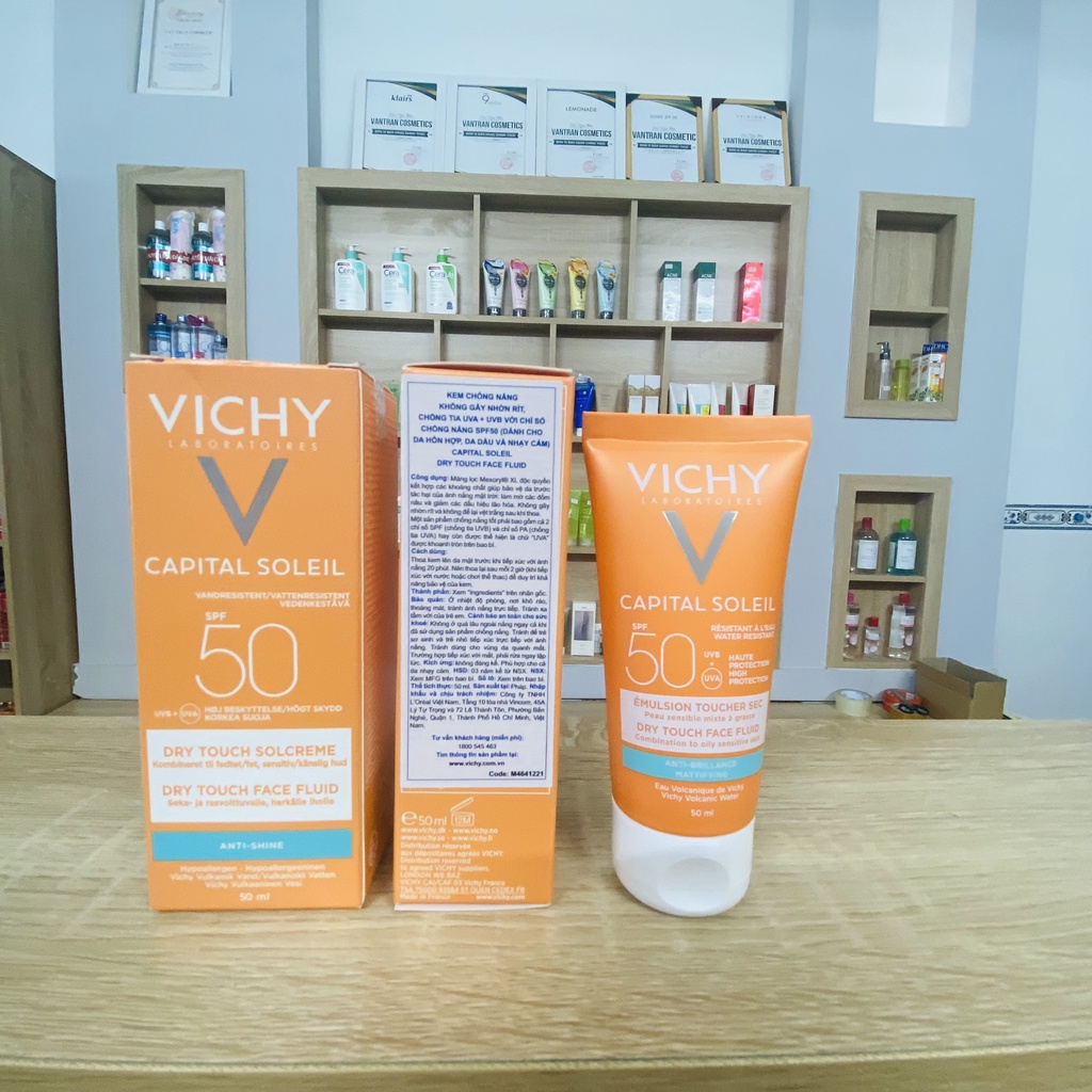 [Có Tem Phụ ] Kem chống nắng Vichy không nhờn rít SPF 50 UVA +UVB Capital Soleil Mattifying Dry Touch Face Fluid 5