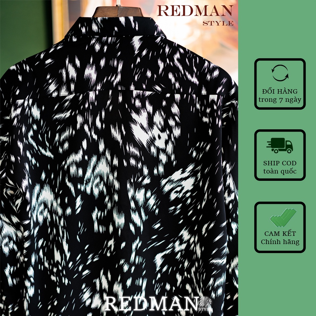 Áo sơ mi nam họa tiết dài tay mẫu da báo đen - Vải lụa cao cấp chống nhăn Hàn Quốc