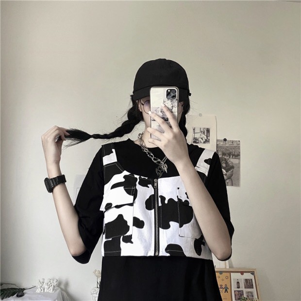Áo Croptop Nữ Bò Sữa Kiểu Body GILE Kéo Khóa Unisex Siêu Chất Fullsize Ulzzang | BigBuy360 - bigbuy360.vn