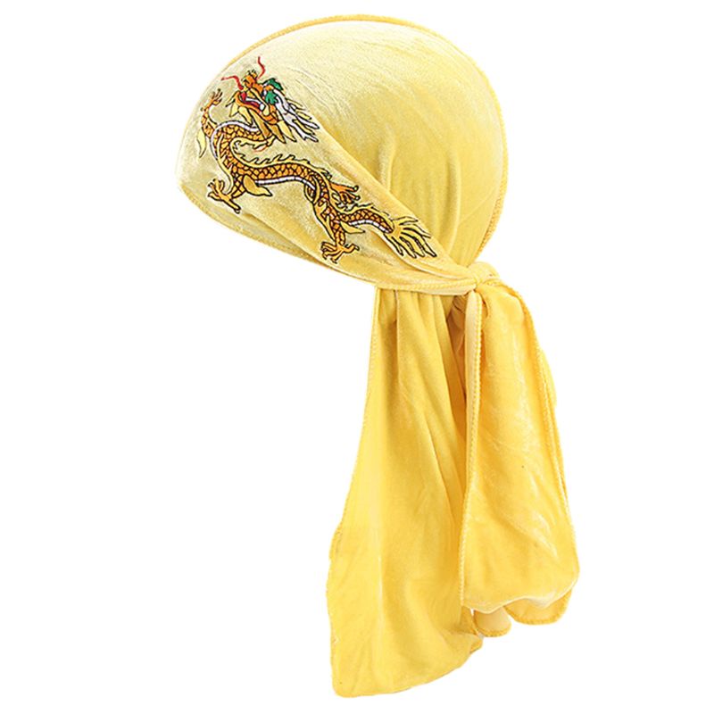 Mũ Turban Nhung Thêu Hình Rồng Phong Cách Trung Hoa