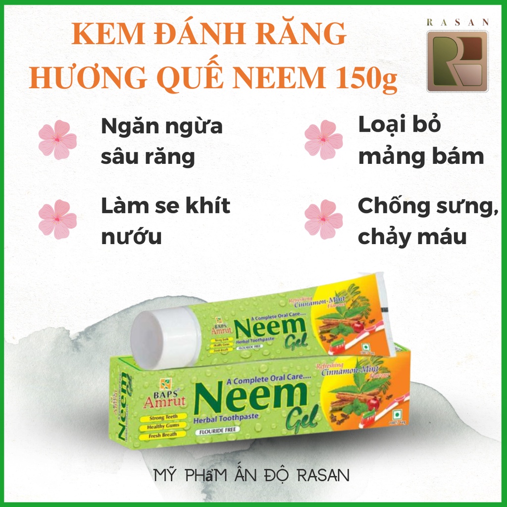 Kem đánh răng hương quế Neem Gel, kem bảo vệ nướu ngừa sâu răng Rasan