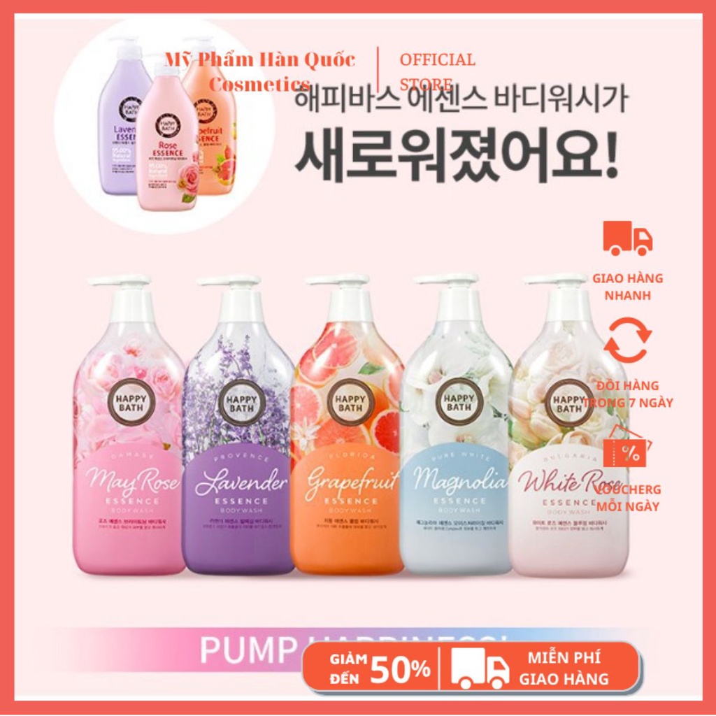 Sữa tắm Hàn Thơm Lâu / 𝘍𝘳𝘦𝘦𝘴𝘩𝘪𝘱 / Sữa Tắm Dưỡng Trắng Da Happy Bath 900ml Chuẩn Hàn Quốc