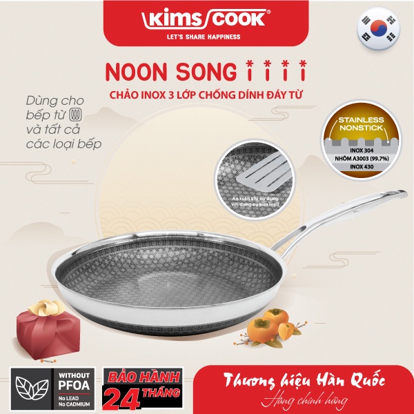 Chảo Noon Song inox 3 lớp đáy từ chống dính 2 mặt Kims Cook