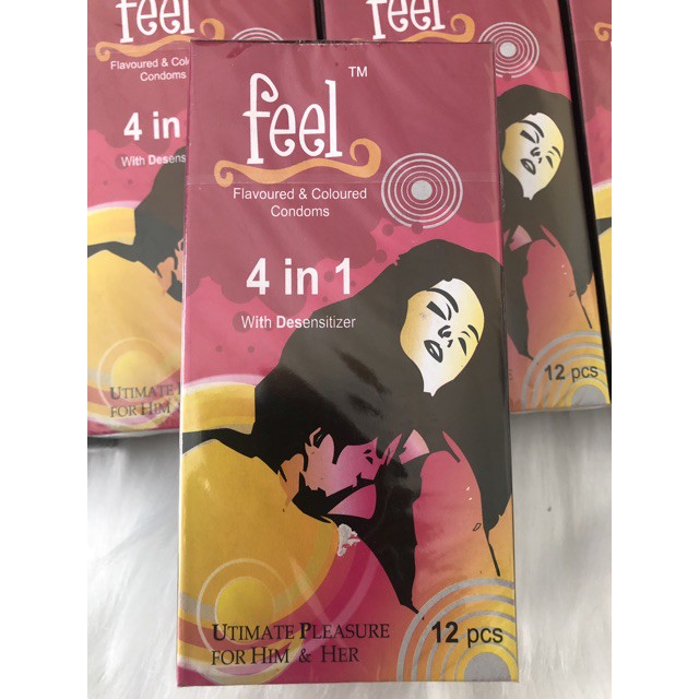 Bao cao su FEEL 4 IN 1 hộp 12c giúp kéo dài thời gian quan hệ lâu - BCS Lửa Yêu