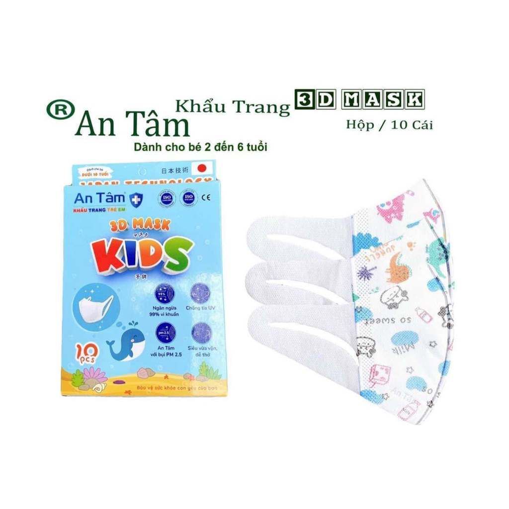 Khẩu trang Trẻ Em 3D Mask KIDS dành cho bé từ 2 đén 12 tuổi sử dụng công nghệ nhật bạn chính hảng cao cấp kháng khuẩn