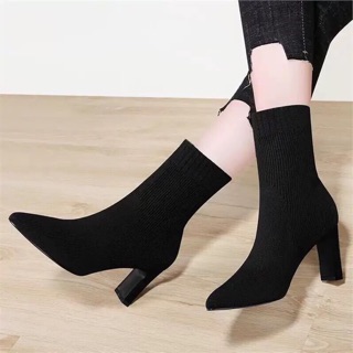 Boot cao gót cao cổ màu đen