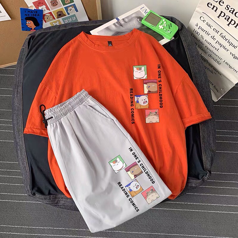 Set quần áo Unisex - Myndi Clothes - Bộ mặc ở nhà chất vải Cotton in hình gấu thỏ siêu cute mặc đôi, mặc nhóm