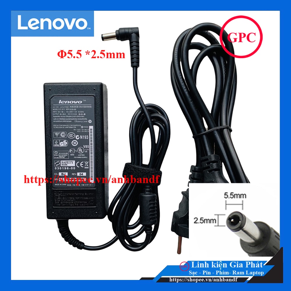 SẠC LAPTOP LENOVO 19V-3.42A (ADAPTER LENOVO 19V 3.42A) chân To Φ5.5*2.5mm