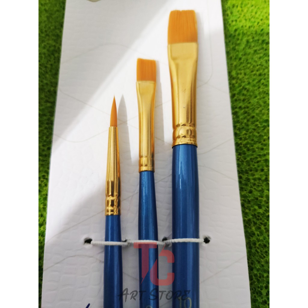 Bộ 3 Cây cọ Artist Brush - 2 Đầu vuông +1 nhọn (Keep Smilling A6038F)