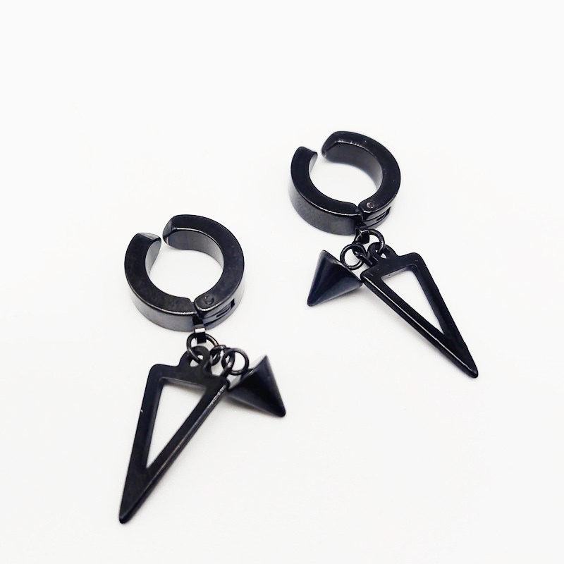Khuyên tai nam nữ unisex tròn dạng kẹp Asta Accessories màu bạc đen đơn giản đẹp - HT Tam Giác (1 chiếc)