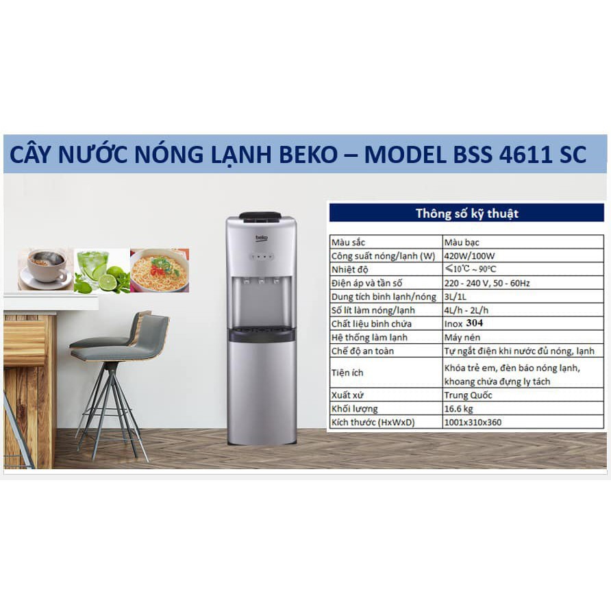 Cây nước nóng lạnh Beko BSS4611SC bình úp