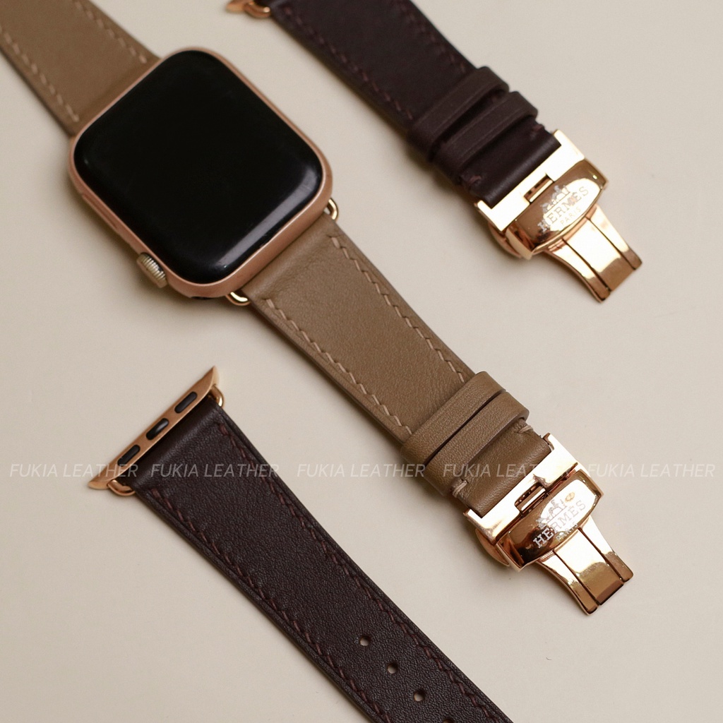 Dây da thủ công Swift nâu tây dành cho Apple Watch, đồng hồ thông minh, đồng hồ cơ