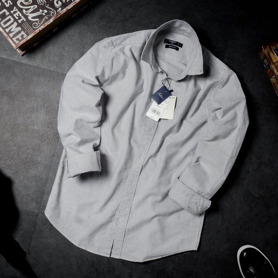 Áo sơ mi nam Oxford dài tay slimfit cao cấp màu Trăng