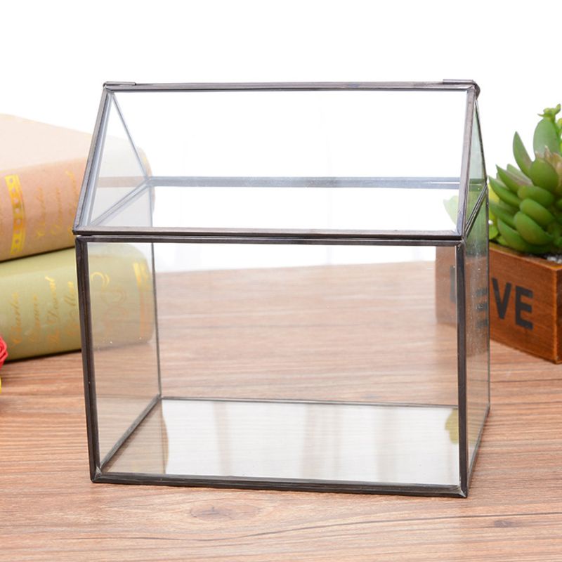 Hộp kính thuỷ tinh hình học ngôi nhà DIY trồng cây mọng nước rêu dương xỉ có nắp tiện lợi