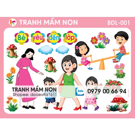 Decal mầm non- BÉ YÊU ĐẾN LỚP khổ lớn 127x80