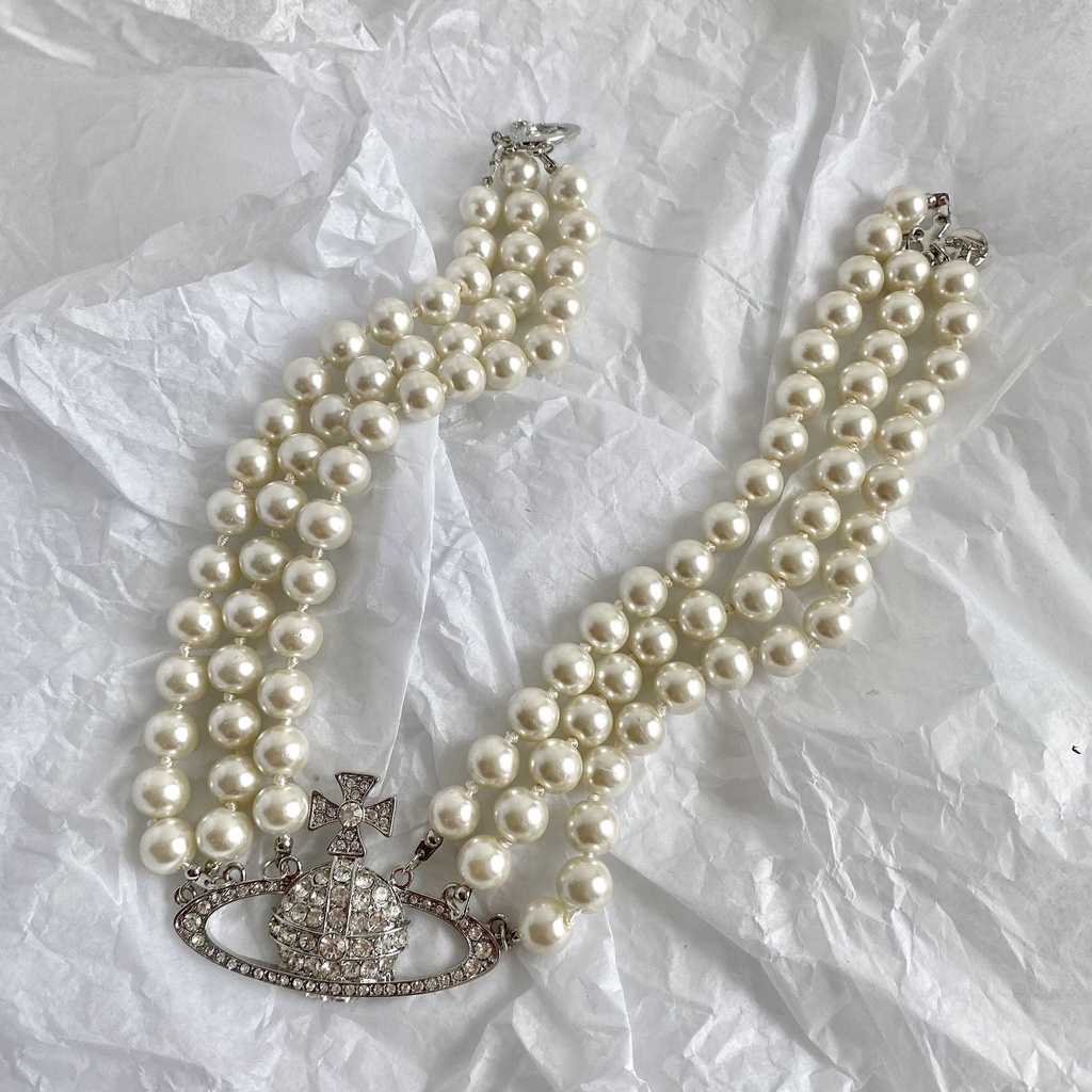 Dây Chuyền Nhiều Lớp Đính Ngọc Trai Thời Trang 19881 Saturn