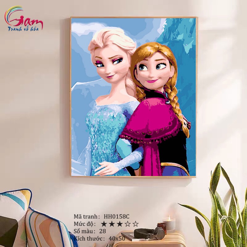 Tranh sơn dầu số hóa tô màu theo số Gam Elsa Anna HH0158C