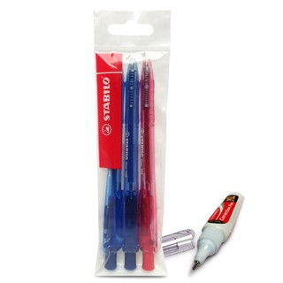Combo Bút Bi Stabilo Liner 308F (Bộ 3 Bút) + Bút xóa Correction Pen CPS88