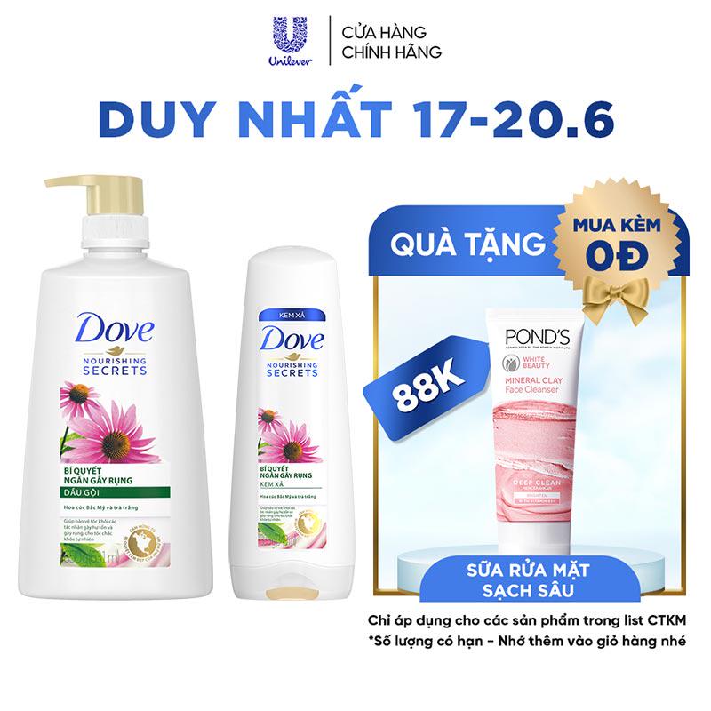 Combo dầu gội 640gr + dầu xả 320gr Dove thiên nhiên Bí quyết ngăn gãy rụng