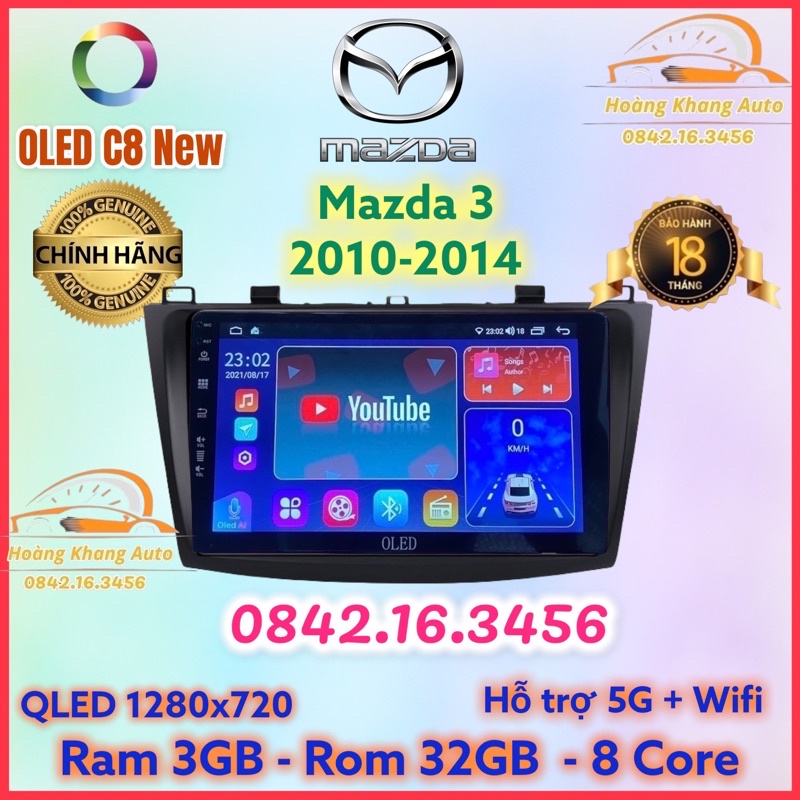 Màn hình android OLED C8 New theo xe Mazda 3 2010 - 2014  kèm dưỡng và jack nguồn zin theo xe