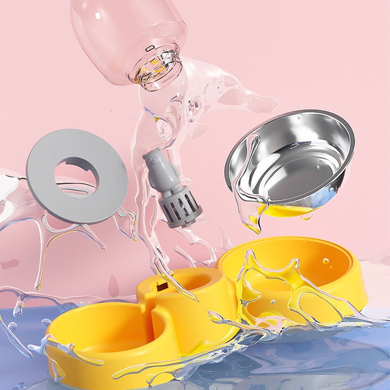 Bát nhựa đôi - Ăn, Uống tự động cấp nước cho chó mèo, thú cưng - bằng thép không gỉ Silicone Placemat với đồ chơi dễ thương Oxygen072