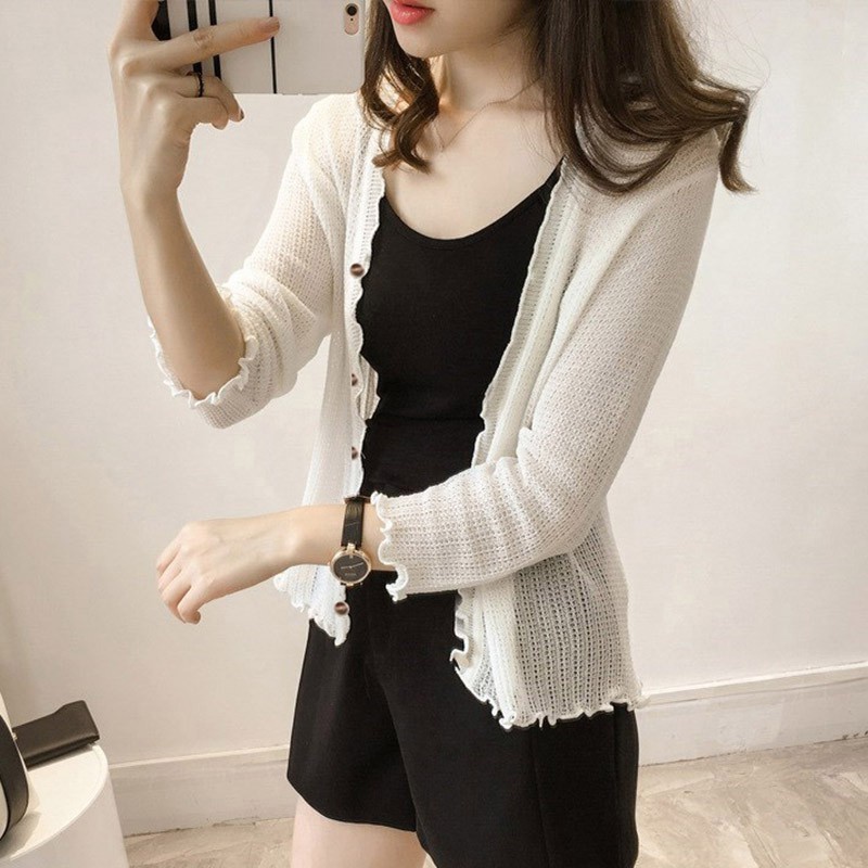 Áo khoác chống nắng cổ chữ V chất liệu lụa thoáng khí thời trang dành cho nữ