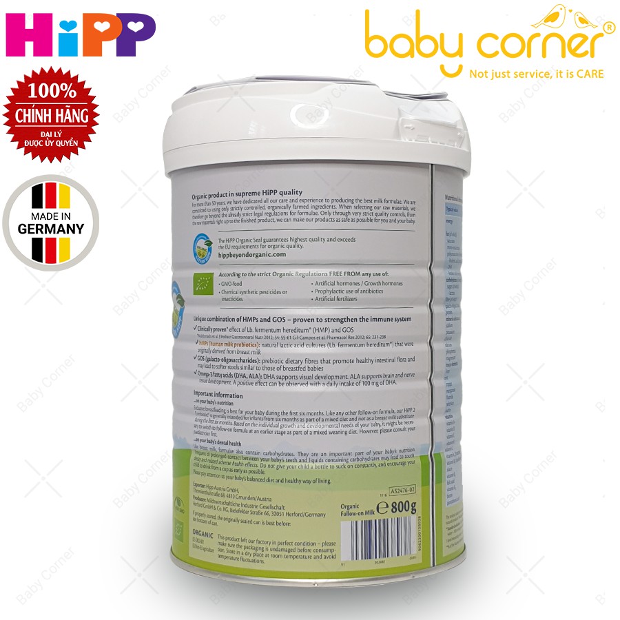 Sữa Bột HiPP Organic Combiotic Số 2 Hộp 350g/ 800g Cho Bé