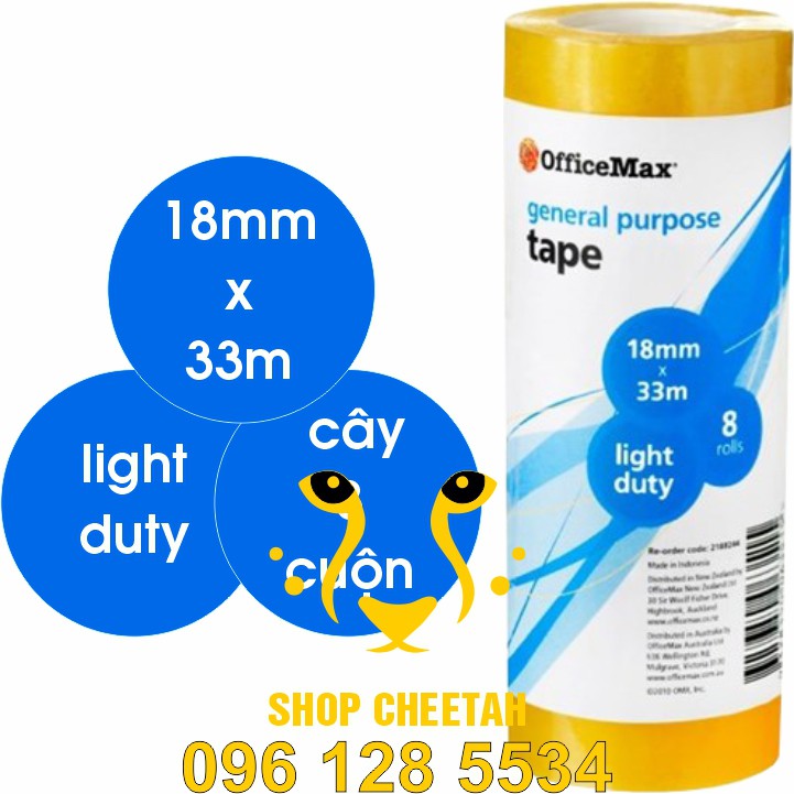 Băng dính văn phòng phẩm trong – Cây 8 cuộn (18mm*33m) - General Purpose Tape – Sản phẩm của New Zealand