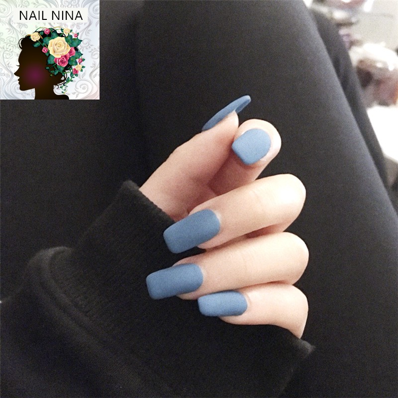 Bộ 24 móng tay giả Nail Nina màu xanh nước biển mã 332【Tặng kèm dụng cụ lắp】