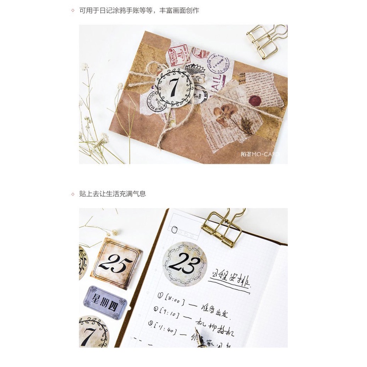 Sticker dán sổ set 40 miếng hình con số vintage, sticker chữ số trang trí sổ tay