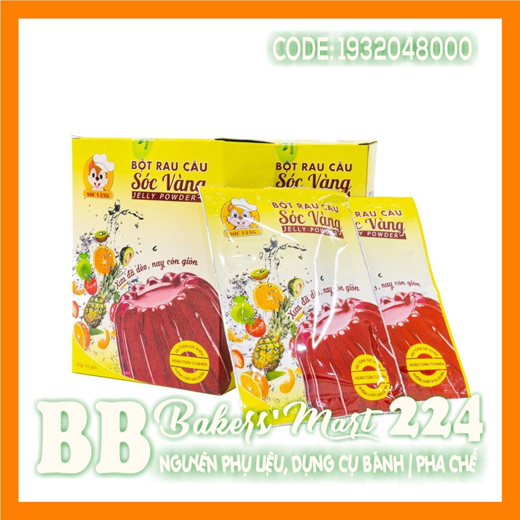 1 HỘP NGUYÊN - Bột rau câu Jelly DẺO hiệu SÓC VÀNG - HỘP (10 gói x 12gr)