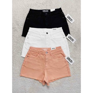 Quần short jean cạp cao gấu tua