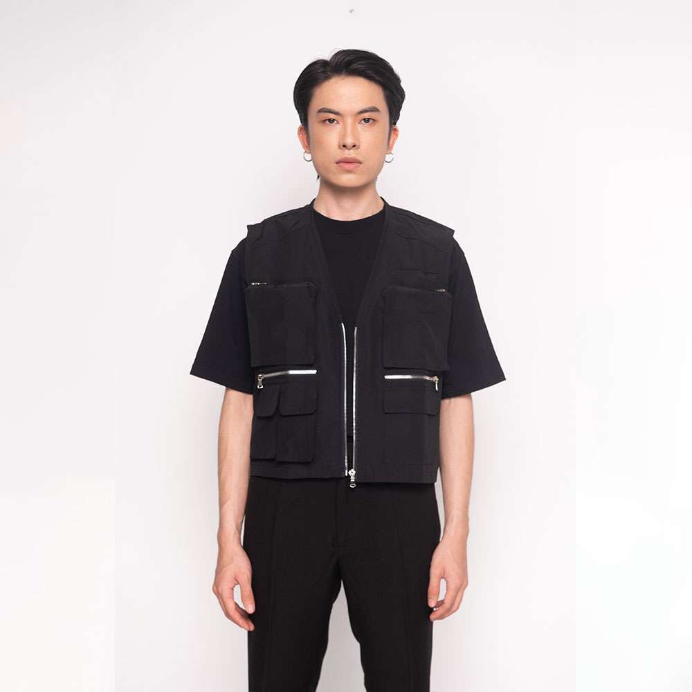 Áo gile gió Unisex Form ngắn 21ST URBAN Shorten Utility Đen