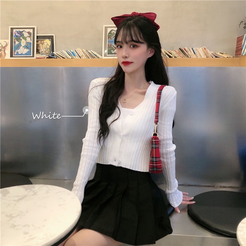 Bộ áo cardigan IELGY bằng vải dệt kim mỏng màu trơn thiết kế đơn giản phong cách cá tính thời trang cho nữ