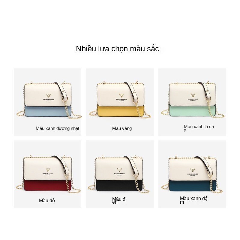 Túi đeo chéo hình vuông cỡ nhỏ phối dây xích nhiều màu thời trang