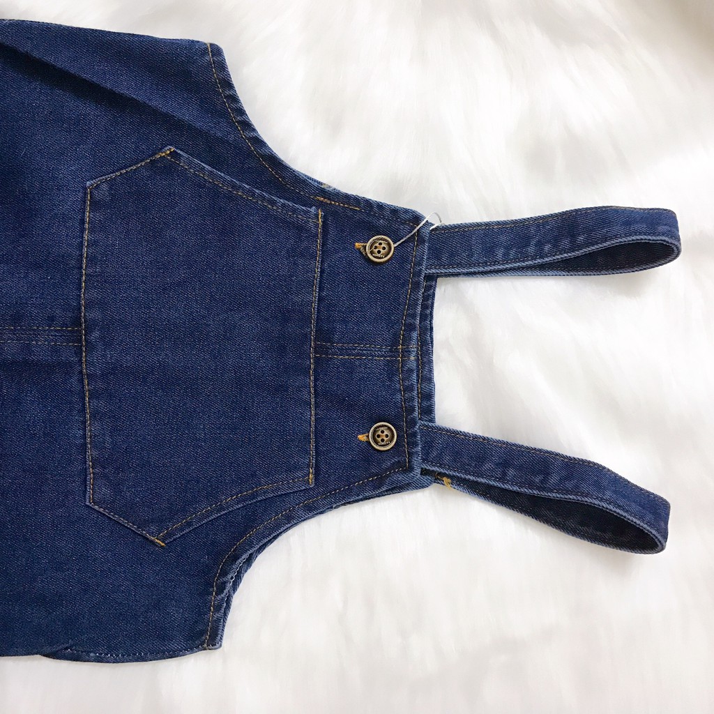 Quần yếm jeans hai dây dáng dài cho bé gái bé trai màu xanh, đen form rộng Hàn Quốc 05
