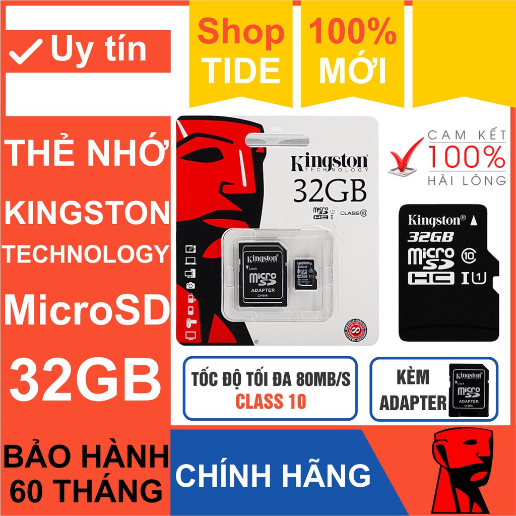  Thẻ nhớ MicroSD Kingston 32GB – MicroSD Class10 – Bảo hành 5 năm – CHÍNH HÃNG – Kèm Adapter 