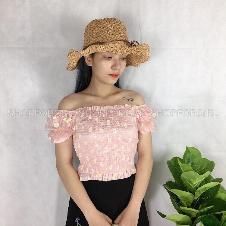 Áo tay phồng hoa cúc màu trắng tay ngắn - shop8868